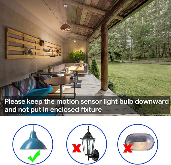 Energetic Motion Sensor Light Bulb, 8.5W (60 Watt Equivalent) E26 Motion Activated Dusk to Dawn Security Light Bulb for Front Door Porch Garage Basement Hallway Closet, 3000K Warm White, 2 Pack