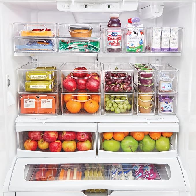 iDesign Stackable Plastic Handle Bin Storage Organizers, 18 Pack, Clear | For Kitchen, Fridge, Pantry, Home, Assortment Set