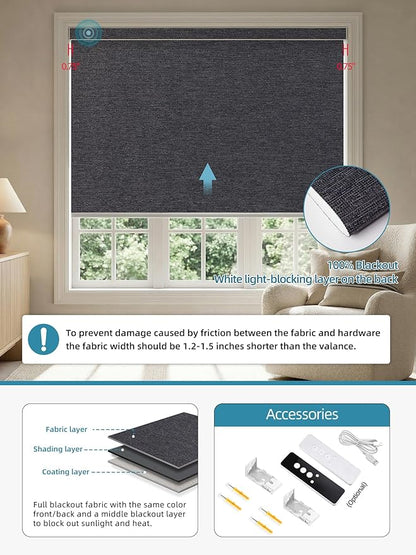 SmartWings Motorized Smart Blinds with Remote, Custom Automatic 100% Blackout Roller Shade Compatible with Alexa/Homekit/Google, Electric Smart Blinds for Indoor Windows, Eclipse Raven Black