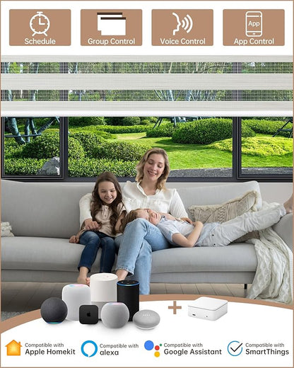 Kincmo Motorized Blinds with Remote, Motorized Zebra Shades Work with Apple Homekit,Alexa,Google Home, Customized Electric Blinds with Remote,App,Voice Control (90% Blackout Flow Cream)