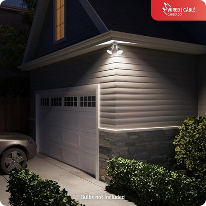 Globe Electric 240 W Twin Head White Hardwired Switch Activated Security Flood Light, Spotlight, Outdoor, Outside House Lights