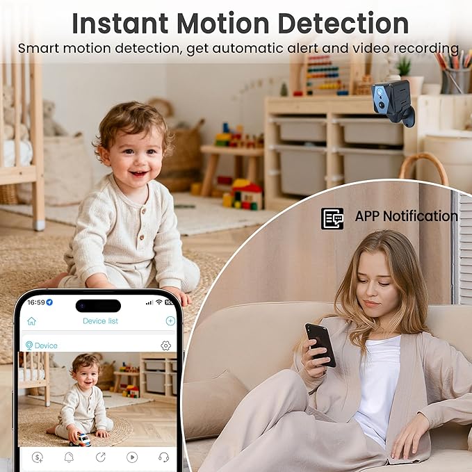 vebiliki Security Camera, 4K WiFi Camera with TF Card, Indoor Security Camera with AI Motion Detection, Auto Night Vision Nanny Cam, Cloud & TF Card Storage, 100-Day Standby Cameras for Home Security