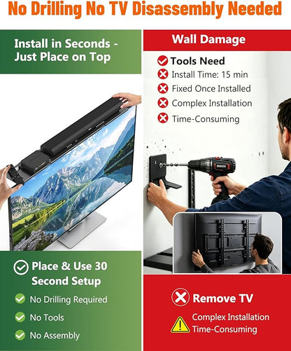 Soundbar Mount, No Drilling Steel TV Top Shelf Fits Most of Sound Bars Up to 15 Lbs, Universal Sound Bar TV Mount Bracket, Sound Bar Stand Compatible with Samsung, Sony, LG,Bose, 16.9x4.7inch