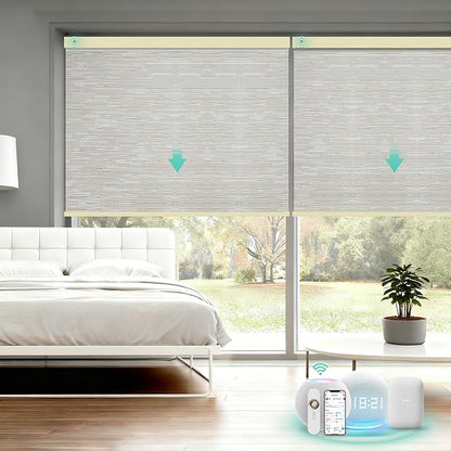 Motorized Blinds with Remote, Blackout Smart Automatic Electric Blinds for Indoor Windows, Cordless Motorized Roller Shades with Custom Size（Luminous Glow）