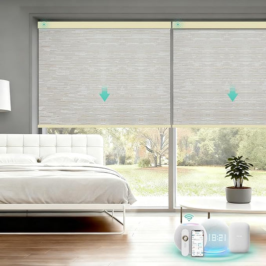 Motorized Blinds with Remote, Blackout Smart Automatic Electric Blinds for Indoor Windows, Cordless Motorized Roller Shades with Custom Size（Luminous Glow）