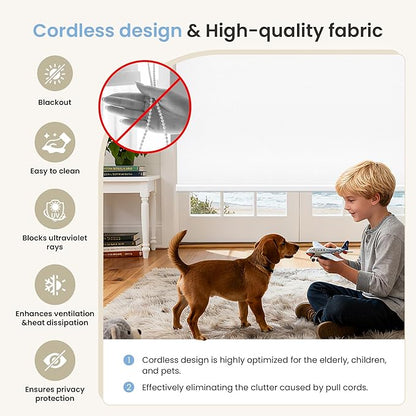 Grandekor No-Drill No Tools Motorized Blinds with Remote | 30.5x72 White Electric Blackout Smart Roller Shade/APP/Voice Control-for Home Office, Living Room