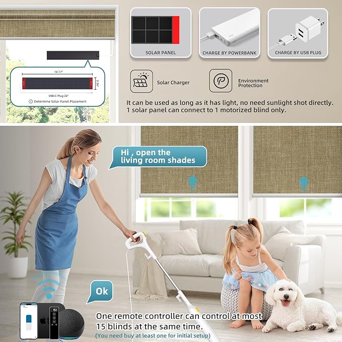 SmartWings Motorized 100% Blackout Shades Blinds, Custom Size, Cordless Window Shades with Rechargeable Battery, Work with Matter/Apple HomeKit, Alexa, Thread/Zigbee, Remote Optional, Vigor Wheat