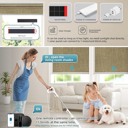 SmartWings Motorized 100% Blackout Shades Blinds, Custom Size, Cordless Window Shades with Rechargeable Battery, Work with Matter/Apple HomeKit, Alexa, Thread/Zigbee, Remote Optional, Vigor Wheat