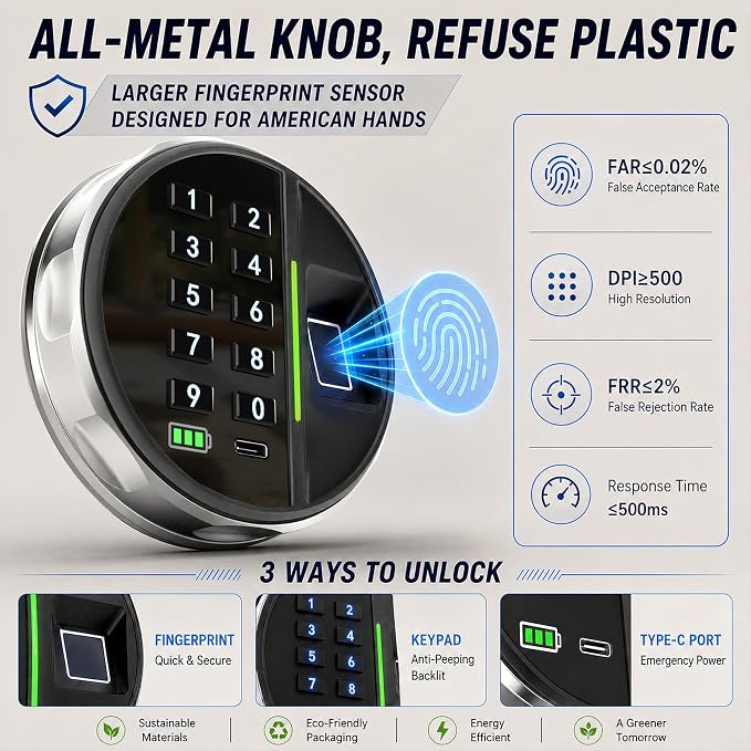 Grimtron 23LB Biometric 4 Pistols Safe with Fingerprint Lock, 3-8 Digit PIN | 2-in-1 Wireless Charging, Storage Up to 4 Pistols, 30 Fingerprints, All-Metal Knob, Silent Mode, Type-C Emergency Power