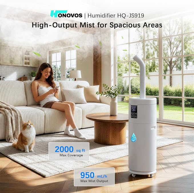 Humidifiers for Large Room Home Bedroom 2000 sq.ft. 17L/4.5Gal Large Humidifier with Extension Tube & 4 Speed Mist,Top Fill Wholehouse Humidifier with 360°Nozzle for Plant Office Commercial Greenhouse