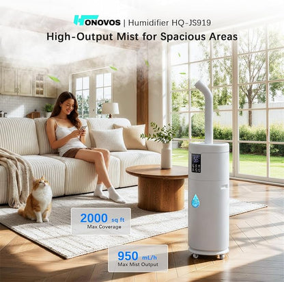 Humidifiers for Large Room Home Bedroom 2000 sq.ft. 17L/4.5Gal Large Humidifier with Extension Tube & 4 Speed Mist,Top Fill Wholehouse Humidifier with 360°Nozzle for Plant Office Commercial Greenhouse