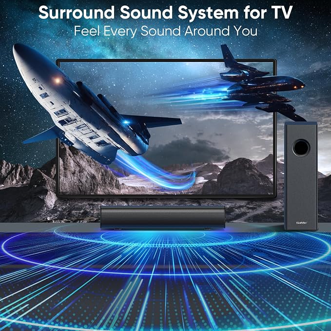 Saiyin Soundbar with Subwoofer, 14.2" Compact Soundbar, 4" Subwoofer, 70W