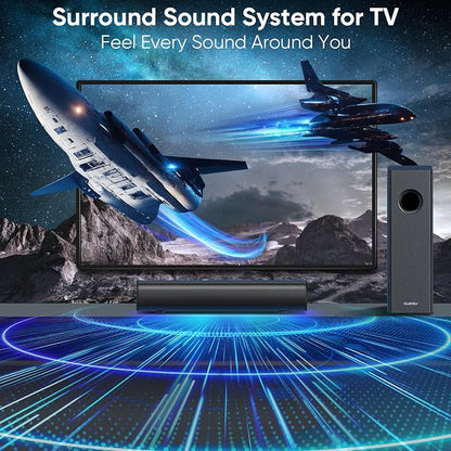 Saiyin Soundbar with Subwoofer, 14.2" Compact Soundbar, 4" Subwoofer, 70W