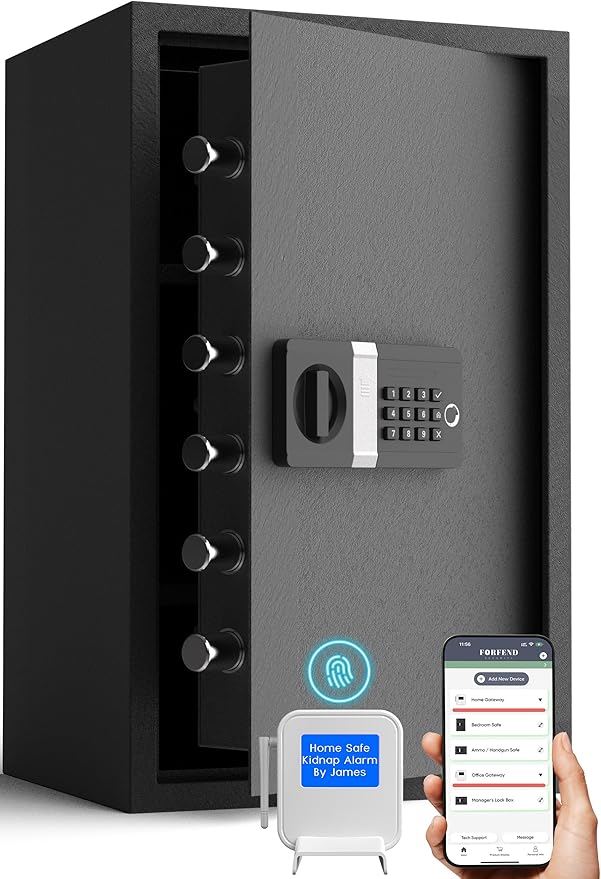 FORFEND Smart Fingerprint Safes | WiFi Safe Box App Unlock/Alarm | Voice Command, Kidnap SOS Alarm, Tamper Proof, Frozen Mode | Biometric Caja Fuerte Money Lockbox History Track Remote Live Monitor