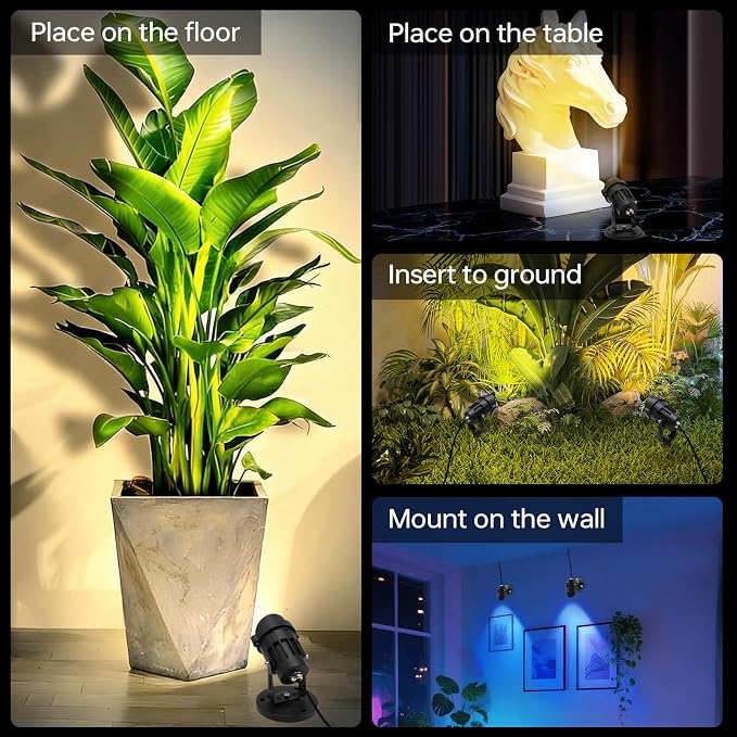 RGBW Spot Lights Indoor, 6W Uplighting 16 Color Changing Uplights Indoor with Remote Control, Plant Spotlight Party Decorative with Base and Stake,2 Pack