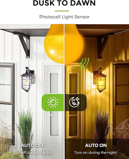 L LOHAS LED 40W Equivalent A19 Amber Porch Light Bulbs, 6W Dusk to Dawn Sensor Yellow Bug Light Bulbs for Outdoor, 2000K E26, 4 Pack