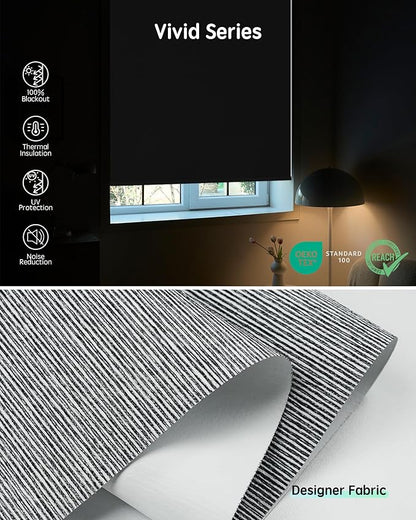 Yoolax Motorized Blinds with Remote, Designer Smart Blinds Work with Alexa, Google, Apple Homekit, 100% Blackout Motorized Shades Custom Electric Shades Voice Control (V-Basalt Stripe)