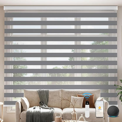 Interior Window Shades, Smart Dual Layer Light Filtering Blinds Compatible with Alexa & Google Home, Customized Size Cordless Electric Window Shades, (Dark Gray, 85% Blackout)