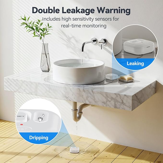 TECKNET WiFi Water Leak Detector, Smart Leak Sensor with App Alerts | Instant App Alerts & 120dB Alarm, IP67 Waterproof, No Hub Required, for Kitchen/Bathroom/Basement, 1 Pack, Battery Included