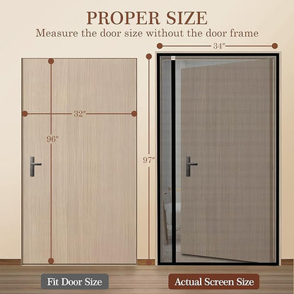 Yotache Reversible Magnetic Screen Door Fits Door Size 32 x 96, Screen Size 34" x 97", Left Right Side Opening Door Mesh with Magnets, Black