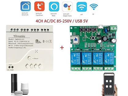 EWeLink 4CH Smart WiFi 85-250V Switch Controller, APP Remote Control, Bluetooth RF Remote Control, Point/Self-Locking/Interlocking, Compatible with Alexa