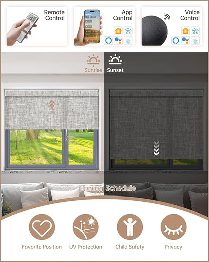 Kincmo Motorized Blinds with Remote, Light Filtering Roller Shades Work with Apple Homekit,Alexa,Google Home, Custom Electric Blinds with App,Voice Control (75% Blackout Mist Ash Grey)