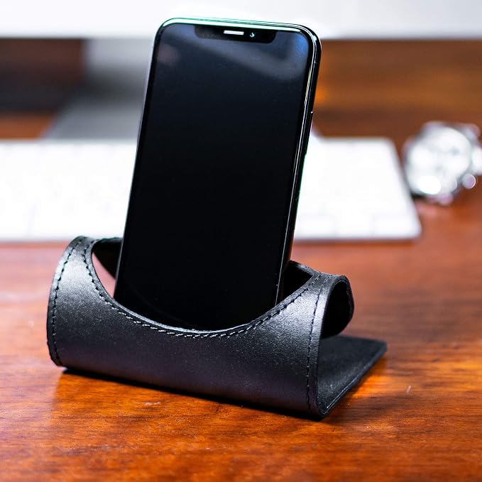 Dacasso Black Leather Foldable Cell Phone Holder