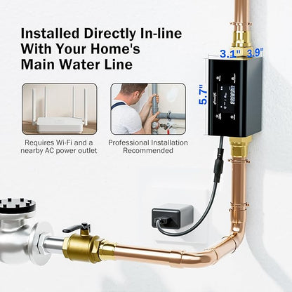 Frizzlife LP365-P Smart Water Monitor and Automatic Shutoff - 0.01 GPM Ultrasonic Micro Leak Detection, Wi-Fi / APP Control, Pressure+Flow Monitoring, 24/7 Water Usage Reports, Fits 1.25" and 1"