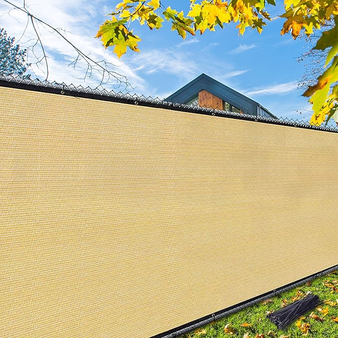 iCover 6x25ft Privacy Screen Fence, Outdoor Fencing Panels, Garden Windscreen Mesh Shade Sail Net Barrier, Include Reinforced Bindings and Brass Grommets Cable Zip Ties, Sand