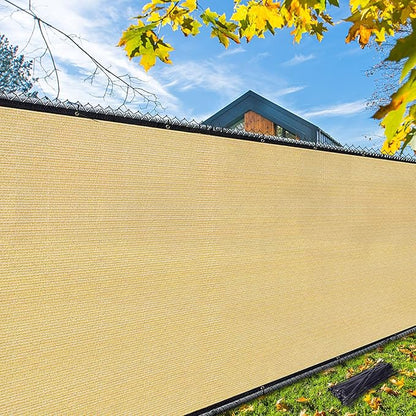 iCover 6x25ft Privacy Screen Fence, Outdoor Fencing Panels, Garden Windscreen Mesh Shade Sail Net Barrier, Include Reinforced Bindings and Brass Grommets Cable Zip Ties, Sand