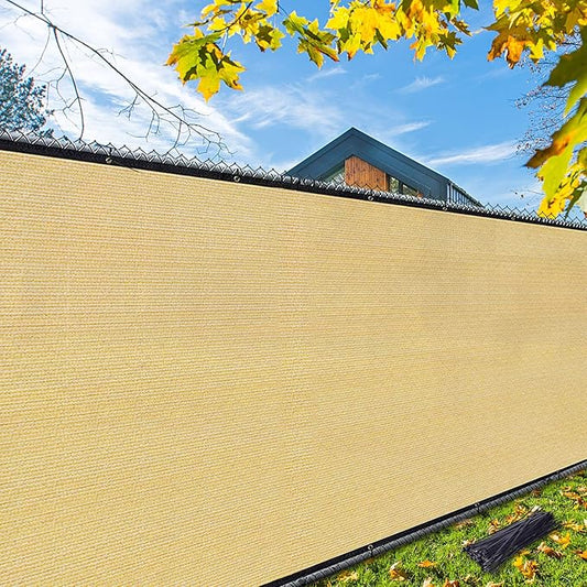 iCover 8x50ft Privacy Screen Fence, Outdoor Fencing Panels, Garden Windscreen Mesh Shade Sail Net Barrier, Include Reinforced Bindings and Brass Grommets Cable Zip Ties, Sand