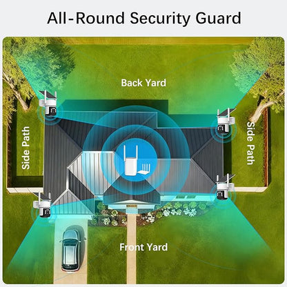 Solar Security Cameras Wireless Outdoor,4 Cam-Kit,Solar-Powered,No Subscription,Home Security Cameras System with 4MP Color Night Vision,Auto Tracking,Spotlight & Siren,32GB Memory Card,2.4 & 5G WiFi