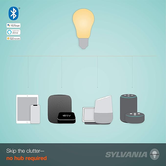 Sylvania Smart+ Bluetooth Clear Filament Soft White A19 LED Bulb, Compatible with Alexa, Apple HomeKit and Google Assistant, 1 Pack
