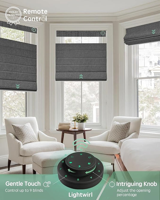 Yoolax Smart Top Down Bottom Up Roman Shades, Motorized Roman Shades with Remote, Blackout Smart Blinds Work with Alexa, Google, Apple Homekit for Living Room Bedroom, Customized (Dark Grey)