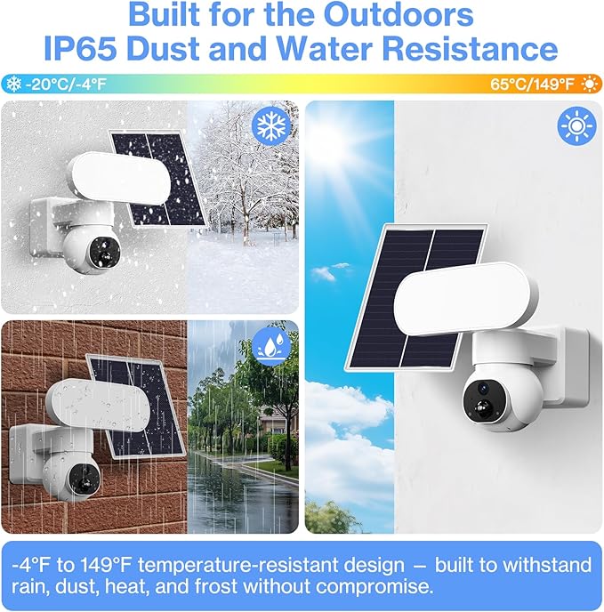 Wireless Floodlight Camera with Solar Panel, Solar PIR Motion Sensor 2000LM Flood Light, Waterproof 2K 360° PTZ Camera for Home Security, 24/7 Surveillance, Local/Cloud Storage, Compatible with Alexa