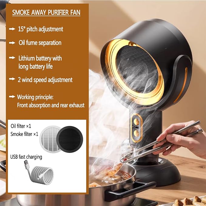 PuffHide Purifier for Smoking Indoors, Portable USB Rechargeable Adjustable, Detachable Smoke Fan for BBQ, Hot Pot, Indoor Grill & Kitchen Cooking, Gold