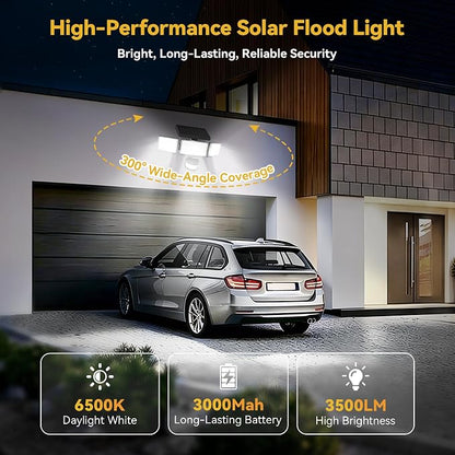 Solar Lights Outdoor, 3500LM 168 LED Motion Sensor Solar Flood Lights, 3 Heads 300° Wide Angle, 3 Modes IP65 Waterproof Solar Security Lights for Yard Garden Patio, 4 Pack (Black)