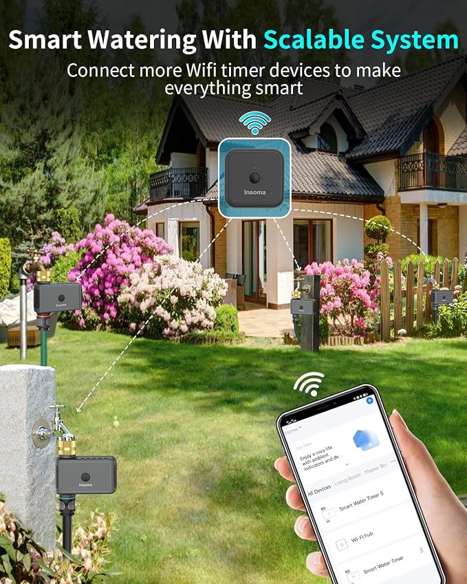 WiFi Hose Timer with Brass Inlet, Smart Water Timer 1 Zone, Sprinkler Timer w/WiFi hub for Remote Control via 2.4Ghz WiFi, Voice/App Controls with Alexa & Google Assistant, for Lawns Yards