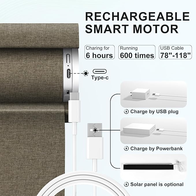 BERISSA Smart Motorized Blinds with Remote,No Drill Automatic Roller Blinds for Indoor Windows,Light Filtering Linen Fabric,Electric Shades for Windows Home Office,Filter Linen Brown,Custom Size