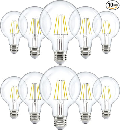 Sunco 10 Pack G25 LED Light Bulbs, Filament Edison Globe, Vanity Lighting Bulb for Bathroom Bedroom, 500 LM, 5W (60W Equivalent), 4000K Cool White, Dimmable, E26 Base, Clear UL.
