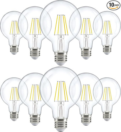 Sunco 10 Pack G25 Globe Light Bulbs LED Edison Vanity Light Bulbs, CRI90 2700K Soft White, Dimmable, 5W=60W, Clear Vintage Filament Globe, 500 Lumens, E26 Base Indoor Outdoor Clear UL