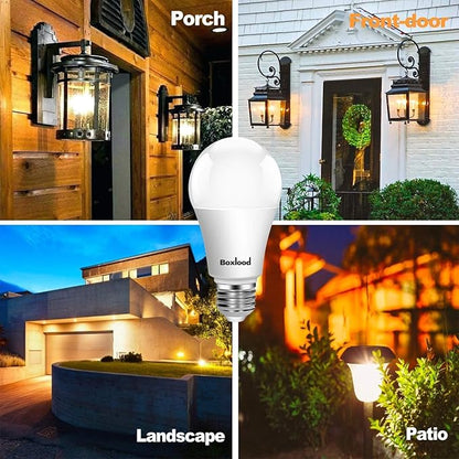 Dusk to Dawn Light Bulbs, Built-in Photocell Light Sensor, Automatic On/Off, E26 Base 9W 60W Equivalent, AC120V 3000K Warm White, Indoor/Outdoor Sensor LED Bulb for Yard Entrance Porch 4Pack