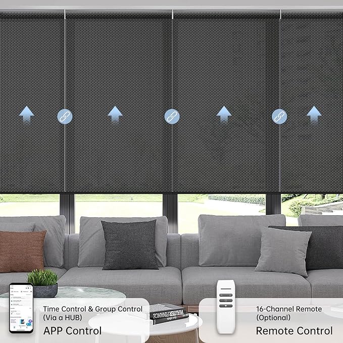 Motorized Coupled Shades, Falme Resistant Smart Solar Shades for Large Windows Automatic Blinds Compatible with Alexa, Electric Roller Blinds Customized for Home Office(5% Openness Black)