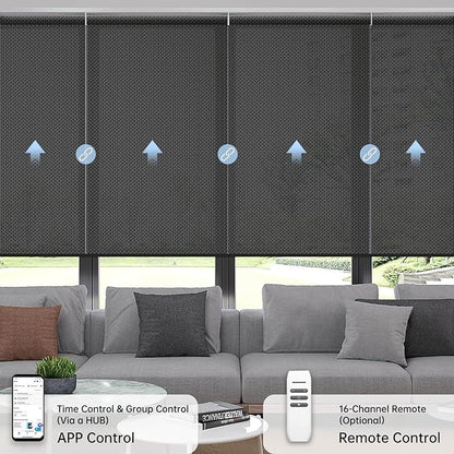 Motorized Coupled Shades, Falme Resistant Smart Solar Shades for Large Windows Automatic Blinds Compatible with Alexa, Electric Roller Blinds Customized for Home Office(5% Openness Black)