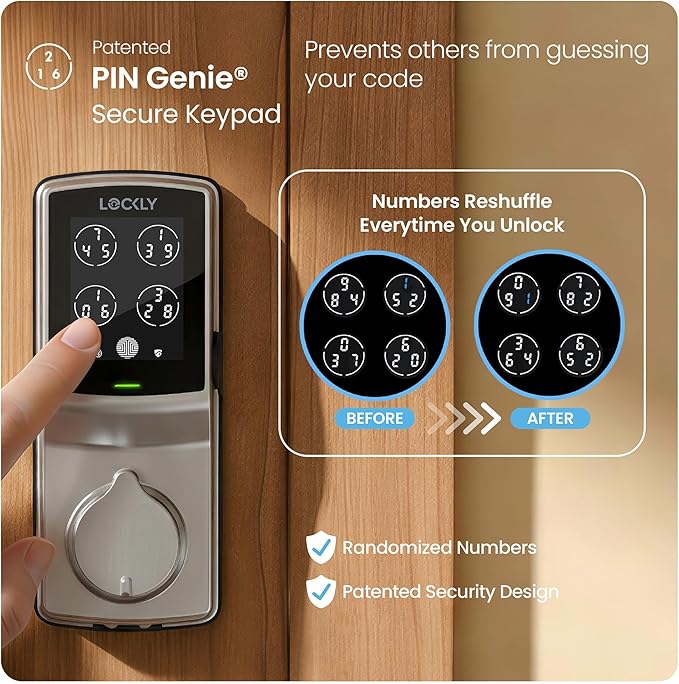 Lockly Guard Deadbolt PGD728WPU Commercial Smart Lock – UL10B/10C Fire Rated Keypad Deadbolt with Fingerprint, Wi-Fi & Bluetooth, Alexa & Google Compatible, 8 AA Batteries, Rekeyable Door Lock