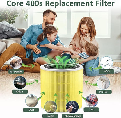 Core 400S Pet Care Replacement Filter for LEVOIT Core 400S-P Smart WiFi Air Purifier, 3-in-1 Activated Carbon Filter, Core400S-RF-PA (LRF-C401-YUS), 2 Pack, Yellow