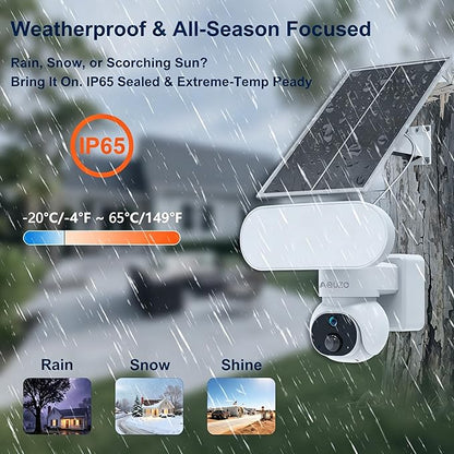 Solar Floodlight Camera with 1500LM Bright Lights-2K Wireless Outdoor Security PT Cam, Motion Activated Color Night Vision Illuminates Entire Yard & Driveway, No Monthly Fee, 64GB SD Card Included