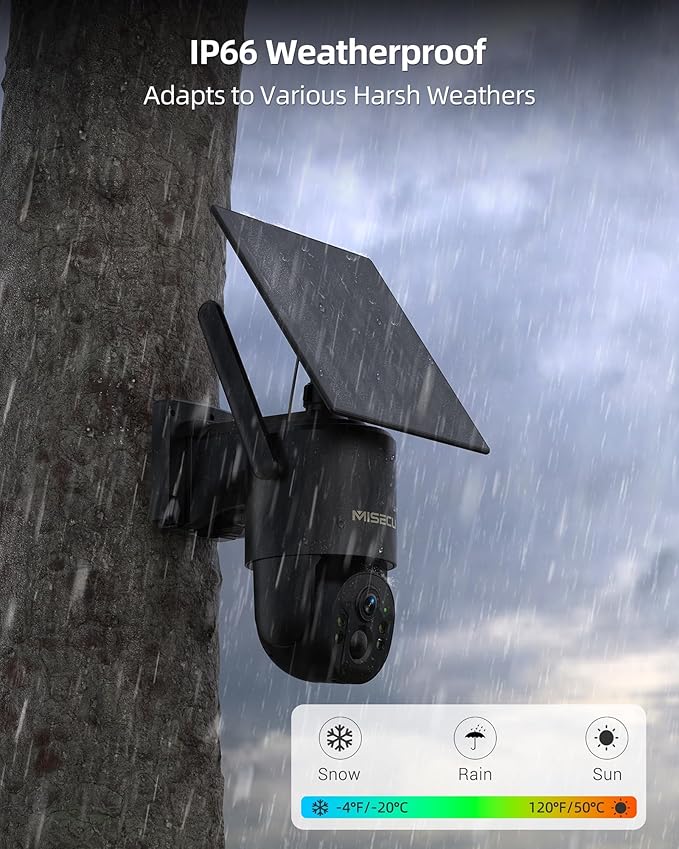 MISECU 4G LTE Cellular Security Camera, 2.5K Solar Outdoor Cam Wireless Without WiFi Needed, 360° PTZ Live View Off Grid Camera, AI Motion Detection, Color Night Vision, Local/Cloud Storage