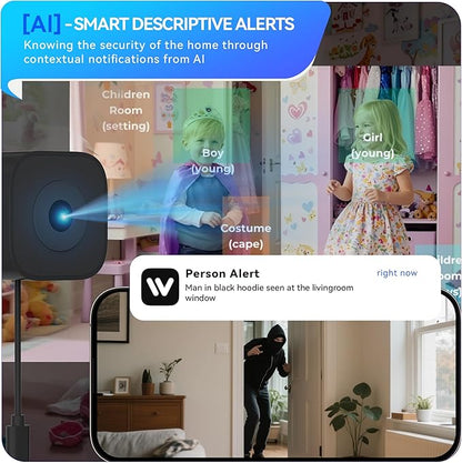 Magnetic Window Camera, Window Security Camera with Night Vision, 3MP 2K Indoor Camera for Home Security, OpenAI GPT Enabled, 24/7 Recording, Person/Vehicle Detection, Black