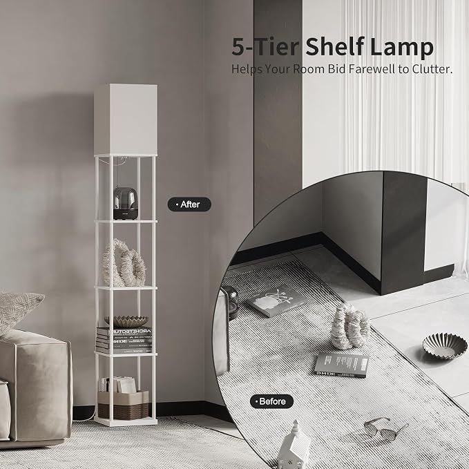 SUNMORY 5 Tier Floor Lamp with Shelves, Standing Lamps for Living Room